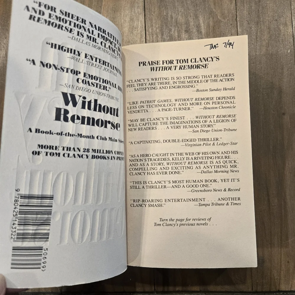 Tom Clancy Without Remorse Book